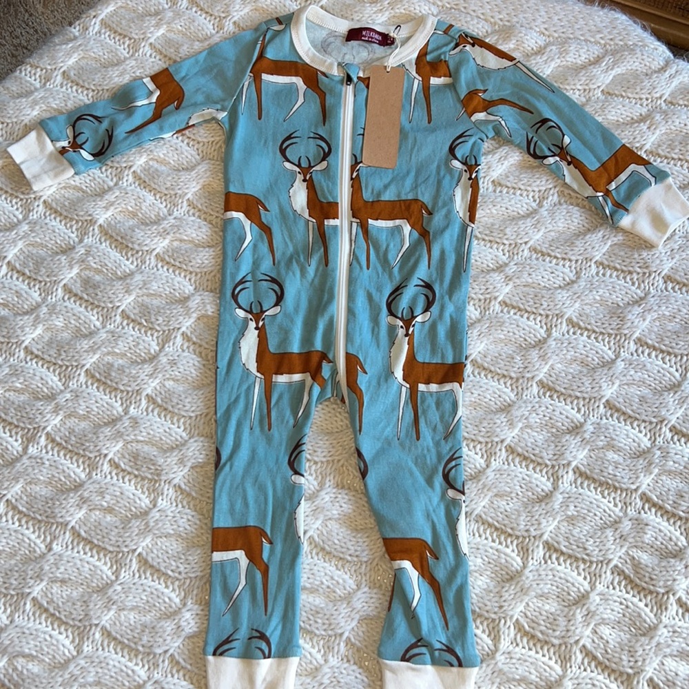 MilkBarn || NWT Buck Deer Blue Footless Zipper Jumpsuit